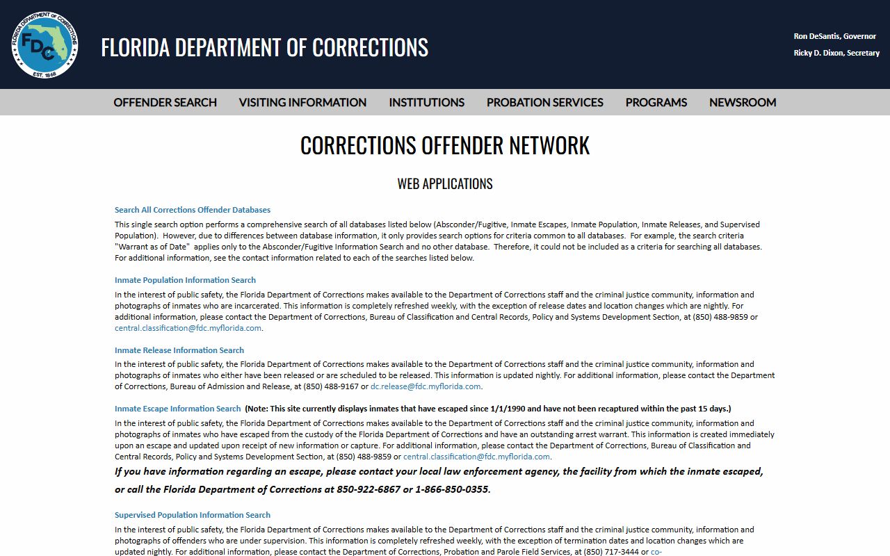 Sarasota County inmate population Florida DOC offender search fallback