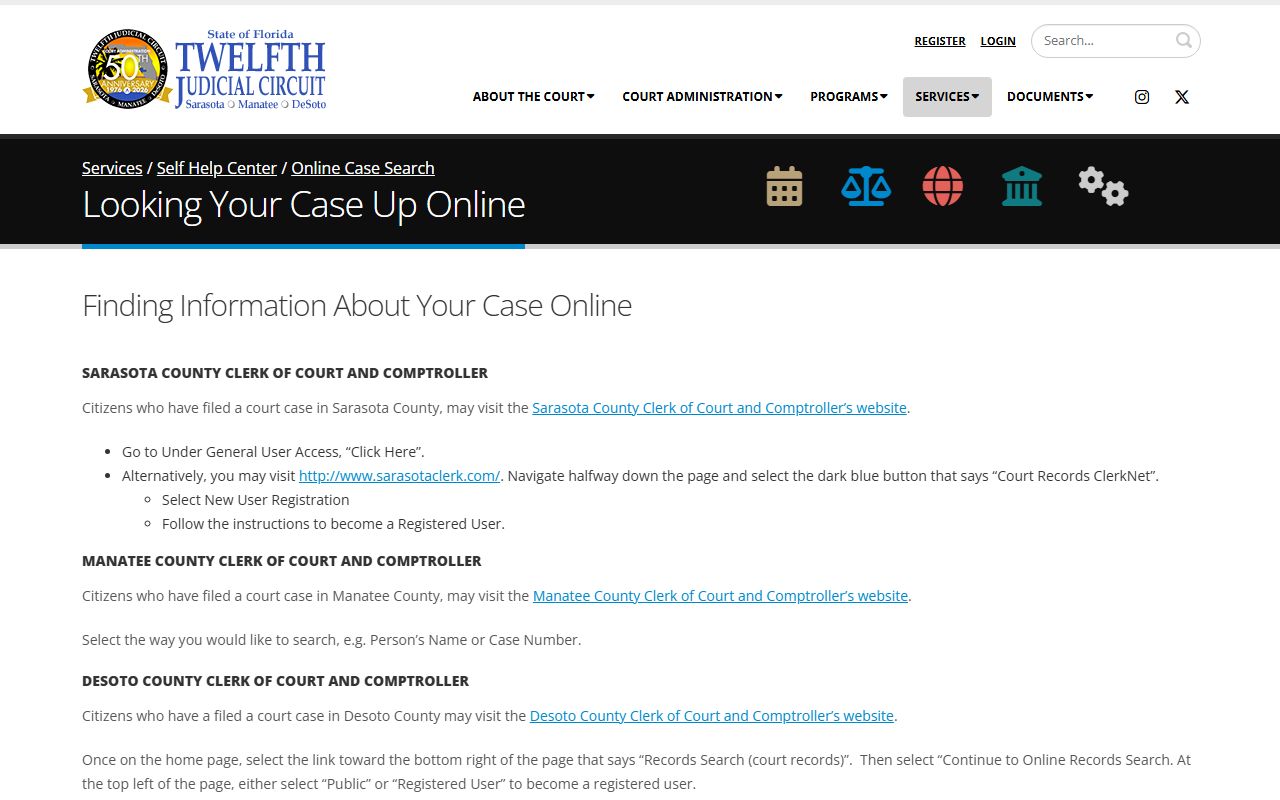 Sarasota County court records after arrest Twelfth Circuit case search guidance