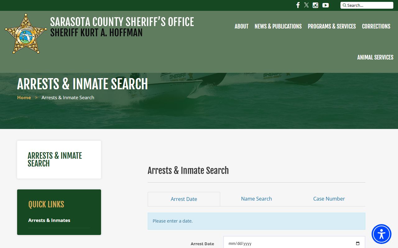 Sarasota County inmate population arrest and inmate search roster