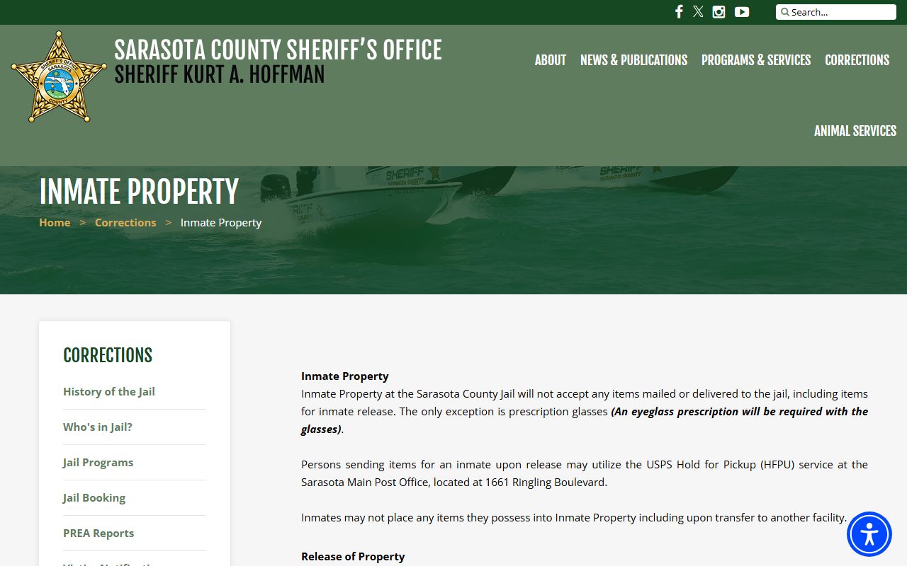 Sarasota County Jail inmate property rules